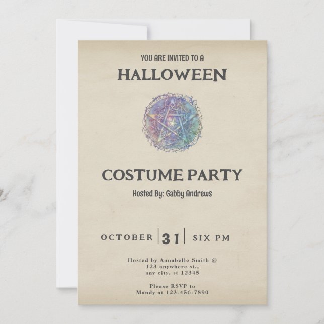 Invitación Halloween Pentagram Vintage azul y verde (Anverso)