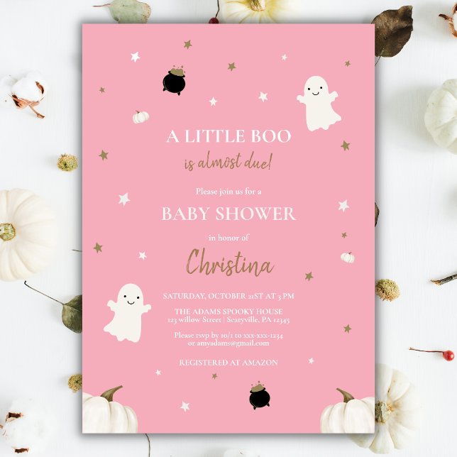Invitación Halloween Pequeña Calabaza Boo Baby Shower Rosa (Subido por el creador)
