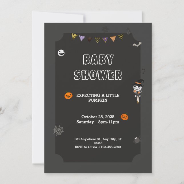 Invitación Halloween Pequeña calabaza Spookone Black Baby Sho (Anverso)
