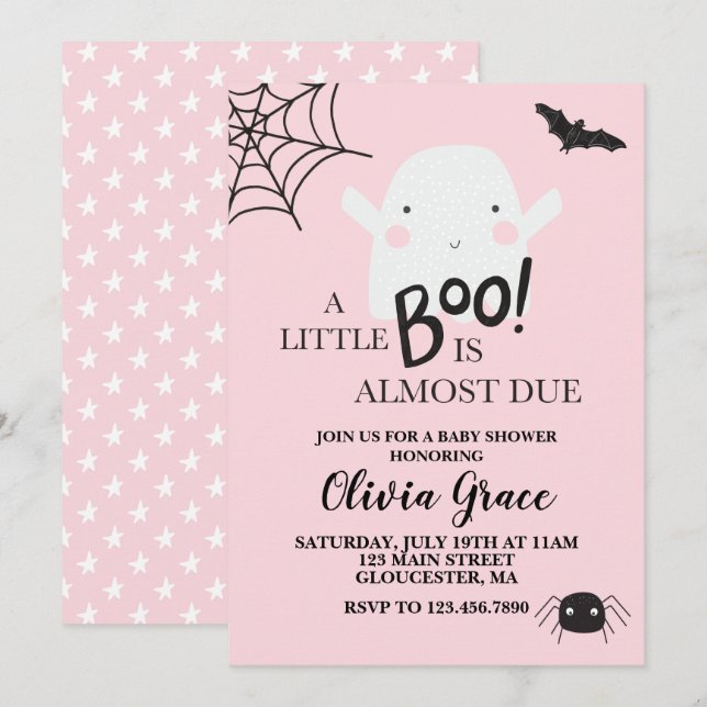 Invitación Halloween Pequeño Boo Fantasma Baby Shower Rosa (Anverso / Reverso)