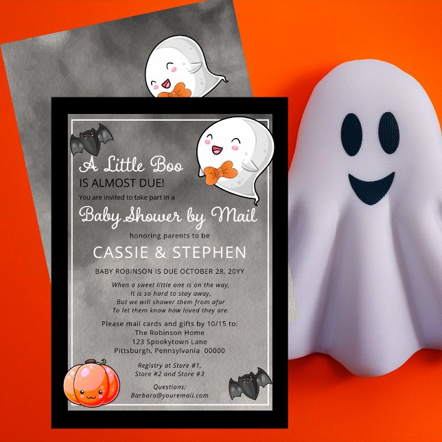 Invitación Halloween Pequeño Boo Fantasma en Baby Shower por  (Halloween A Little Boo Ghost Boy Baby Shower By Mail Invitation)