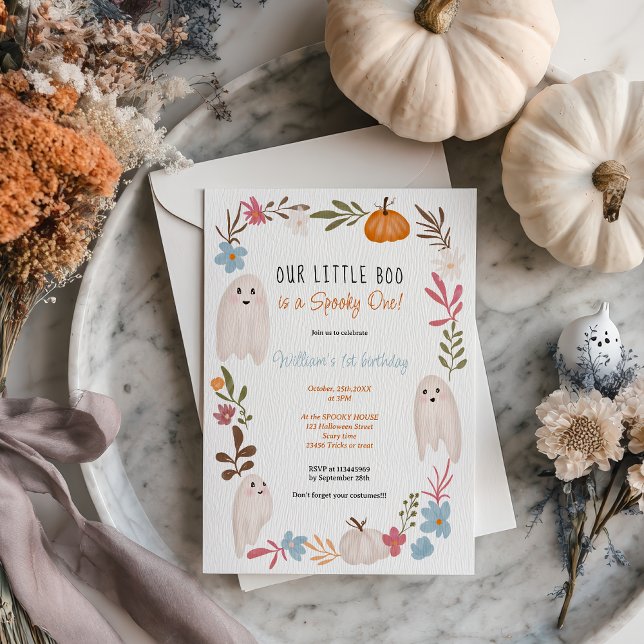 Invitación Halloween pequeño boo Fantasma niños primer cumple (Halloween little boo Ghosts boy kids 1st birthday Invitation)