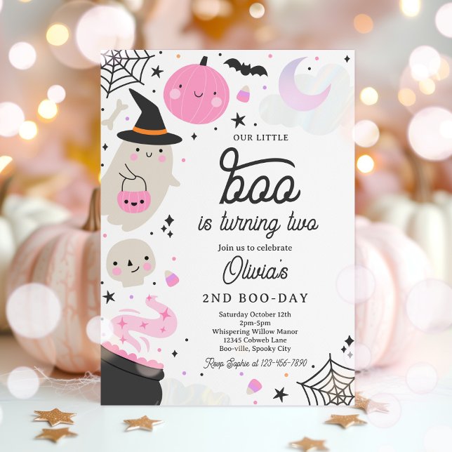 Invitación Halloween Pequeño Boo Fantasma Rosa Segundo Fiesta (Subido por el creador)