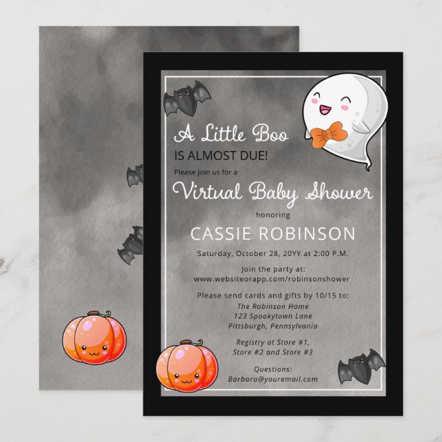 Invitación Halloween Pequeño Boo Fantasma Virtual Baby Shower (Anverso / Reverso)