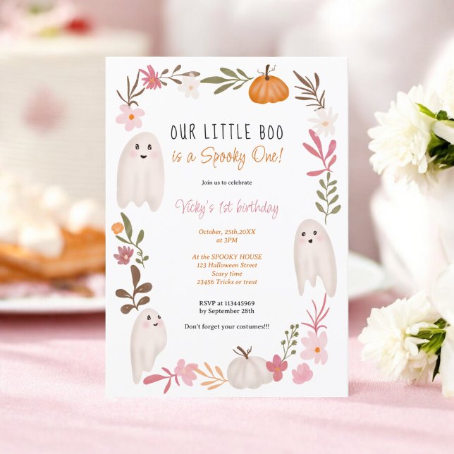 Invitación Halloween pequeño boo Fantasmas chicos Cute primer (Halloween little boo Ghosts Cute kids 1st birthday Invitation)