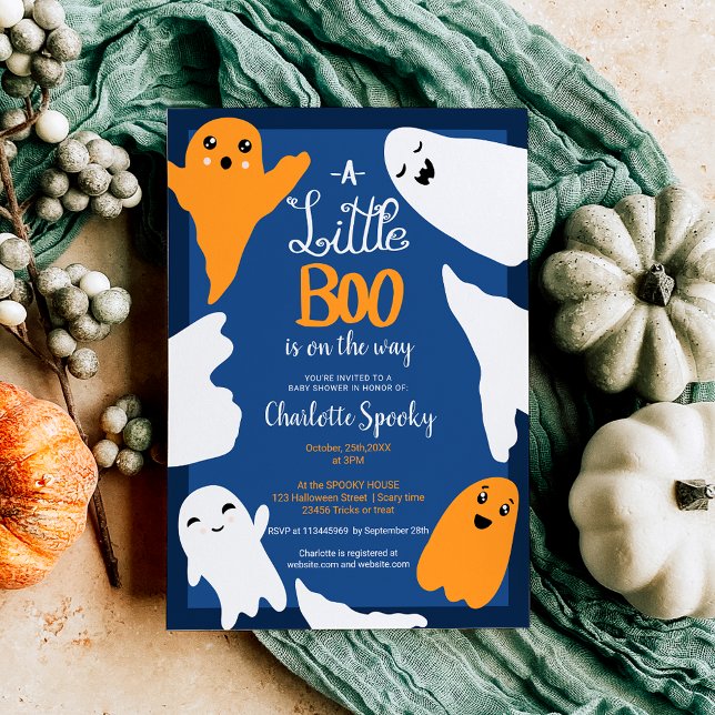Invitación Halloween pequeño naranja de abucheos fantasmas de (Halloween little boo orange ghosts baby shower invitation)