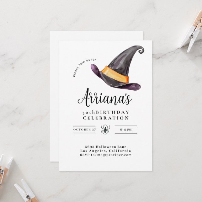 Invitación Halloween Personalizado fiesta de cumpleaños Bruja (Anverso/Reverso In Situ)