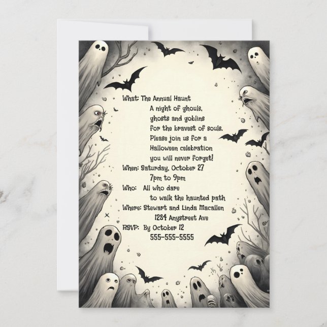 Invitación Halloween personalizado Ghosts and Bats (Anverso)