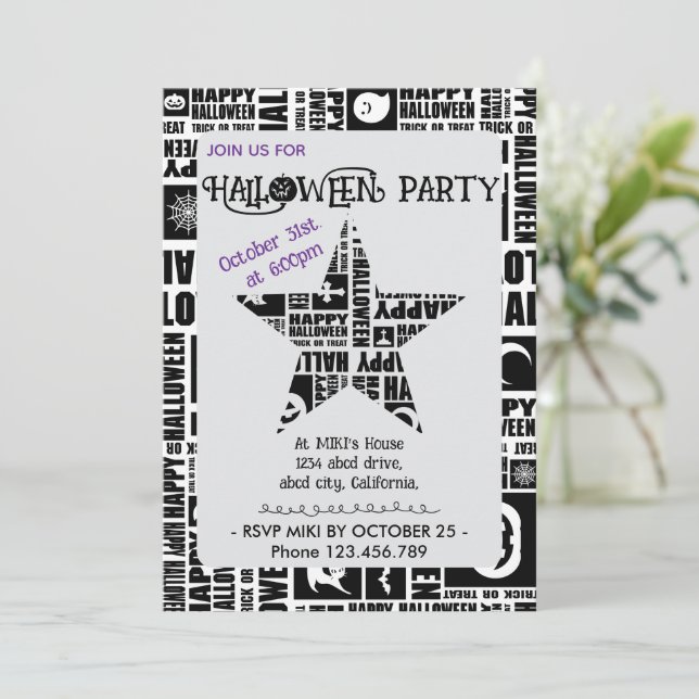 Invitación Halloween Personalizado Guay Whimsical Typography  (Anverso de pie)