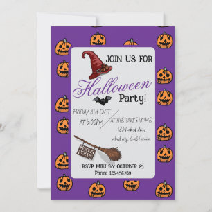 Invitación Halloween Personalizado Whimsical Funny Morado Mod