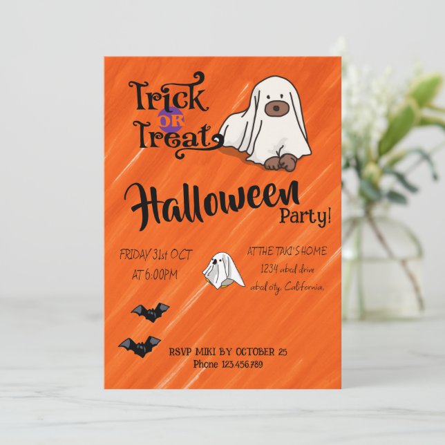 Invitación Halloween Personalizado Whimsical Funny naranja mo (Anverso de pie)