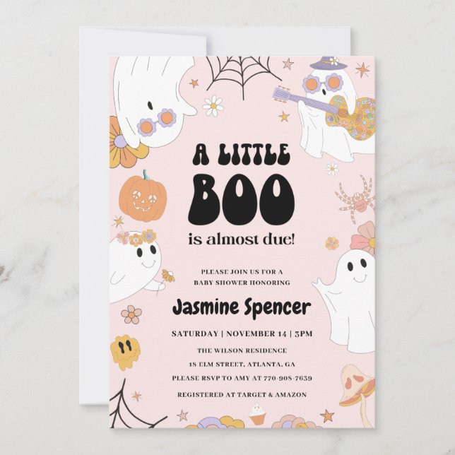 Invitación Halloween Pink A Little Boo Se Debe Baby Shower (Anverso)