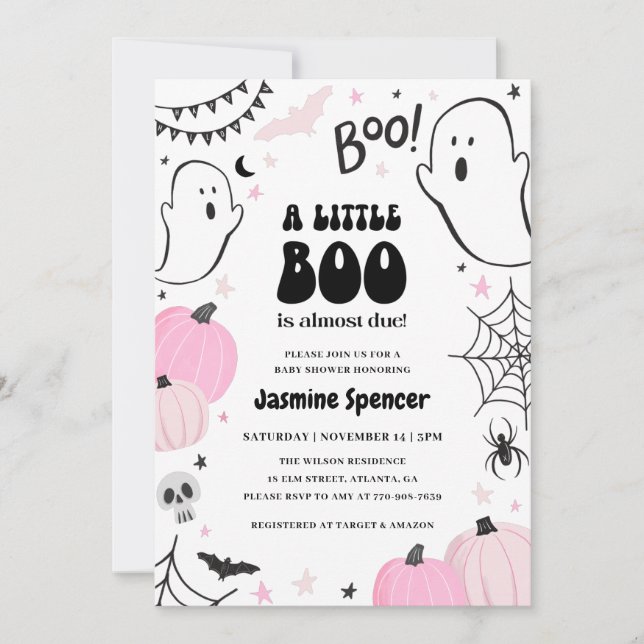 Invitación Halloween Pink Pumpkin Little Boo Baby Shower (Anverso)