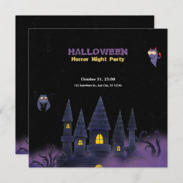 Invitación Halloween Purple Black Playful Fun (Rectángulo)