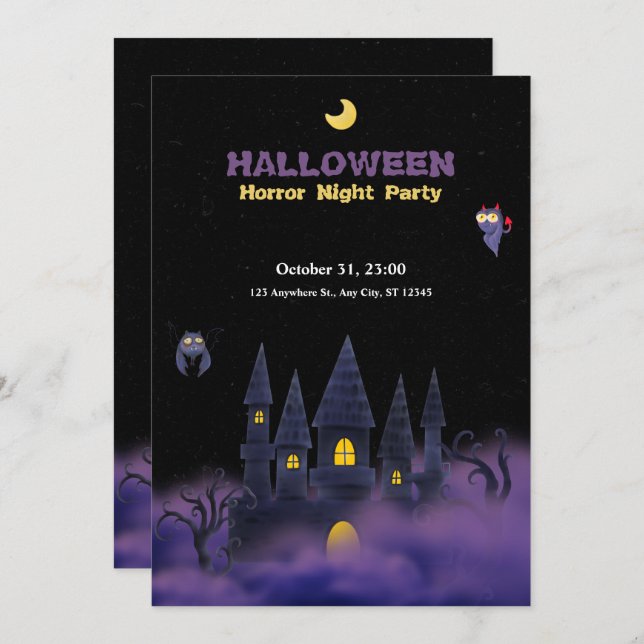 Invitación Halloween Purple Black Playful Halloween 5" x 7" (Anverso / Reverso)