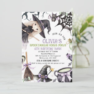 Invitación Halloween Purple Blonde Little Witch Cumpleaños