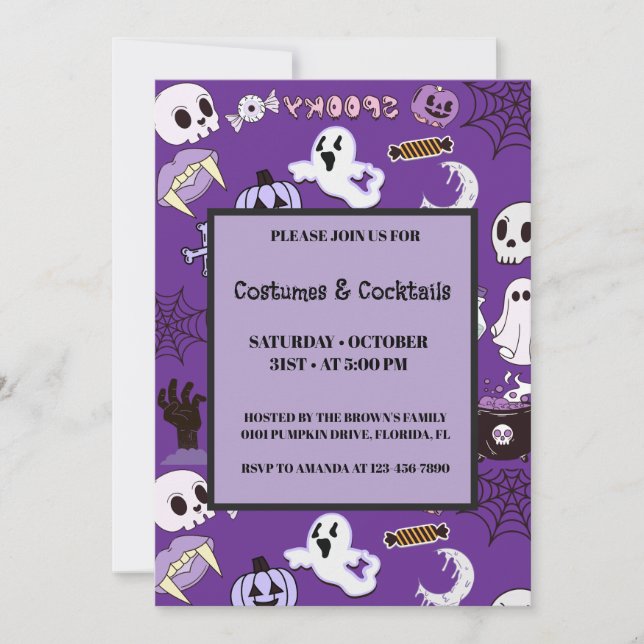 Invitación Halloween púrpura (Anverso)