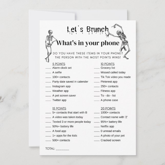 Invitación Halloween ¿Qué hay en tu juego de Fiesta de Brunch (Anverso)