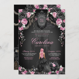 Invitación Halloween Quinceañera Princesa Gótica Rosa Negra
