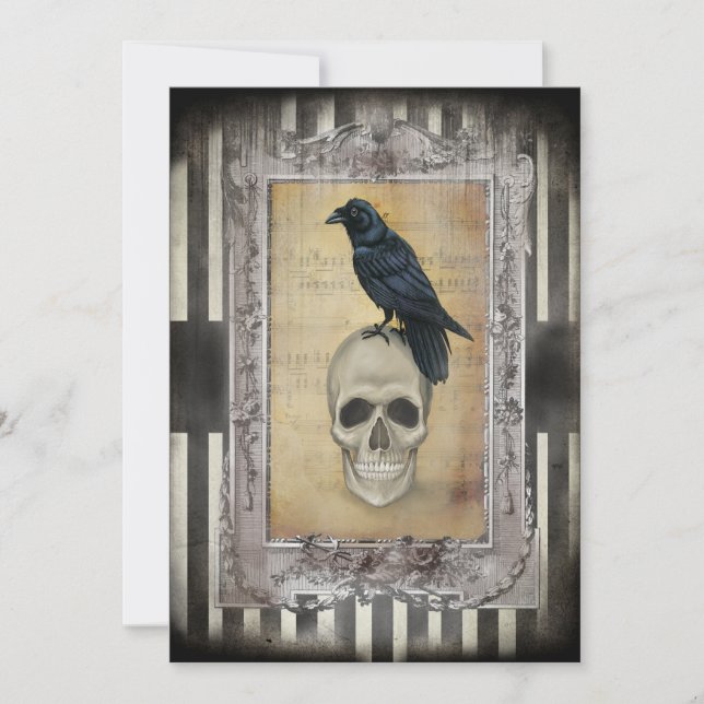 Invitación Halloween Raven y Skull (Anverso)