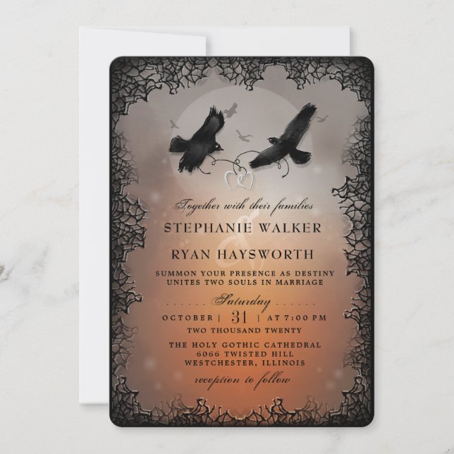 Invitación Halloween Ravens and Hearts Evermore Boda (Anverso)