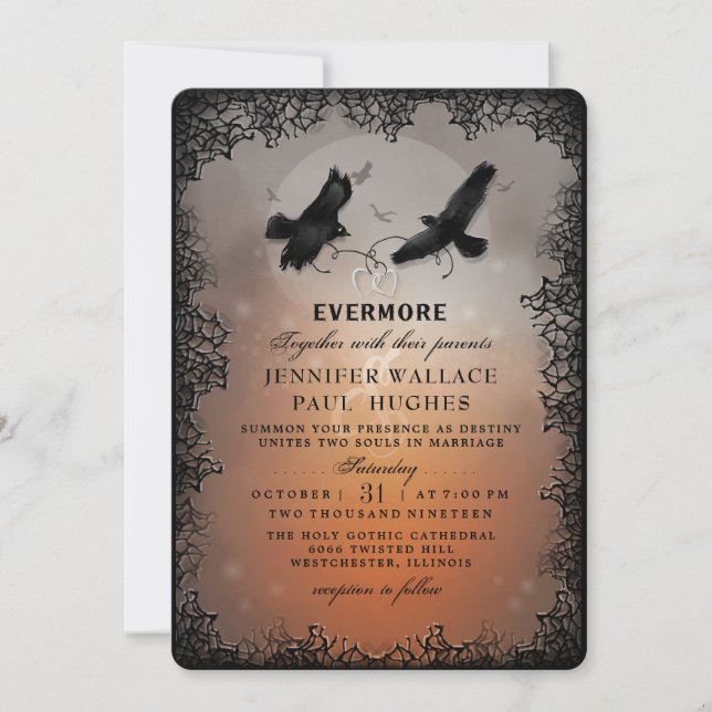 Invitación Halloween Ravens and Hearts PERSONALIZADO EDITABLE (Anverso)