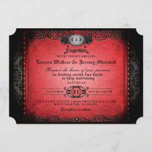 Invitación Halloween Red Black Gothic Juntos Wed RECEPTION