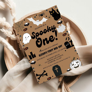 Invitación Halloween Retro Grovy Famoso Primer Cumpleaños