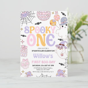 Invitación Halloween Retro Púrpura Fantasma Primer cumpleaños