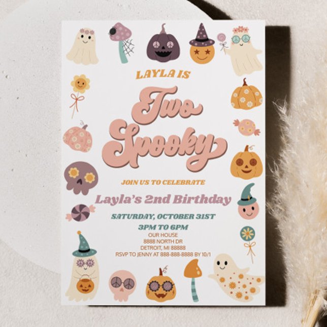 Invitación Halloween Retro Rosa Dos Fiesta de cumpleaños espe (Subido por el creador)