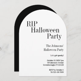 Invitación Halloween RIP Party Black and White