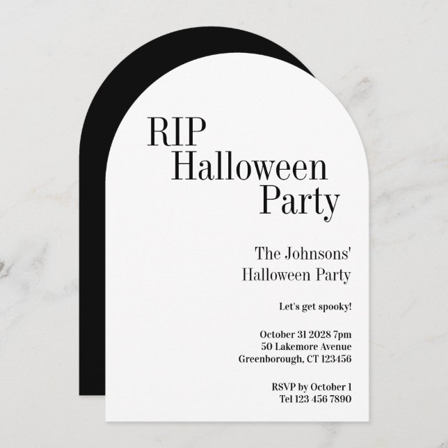 Invitación Halloween RIP Party Black and White (Anverso / Reverso)