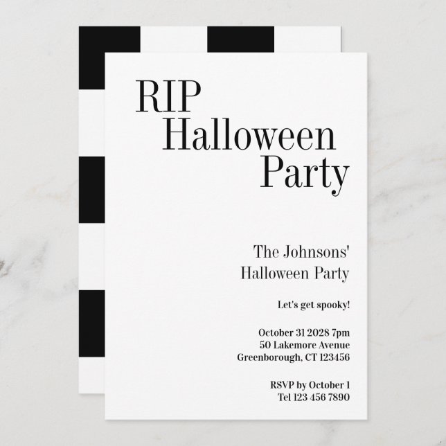 Invitación Halloween RIP Party Black and White Check (Anverso / Reverso)