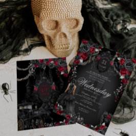 Invitación Halloween Rojo, Rosas Negros de Quinceanera