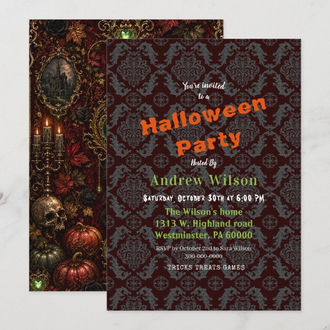 Invitación Halloween Romántico Gótico (Anverso / Reverso)