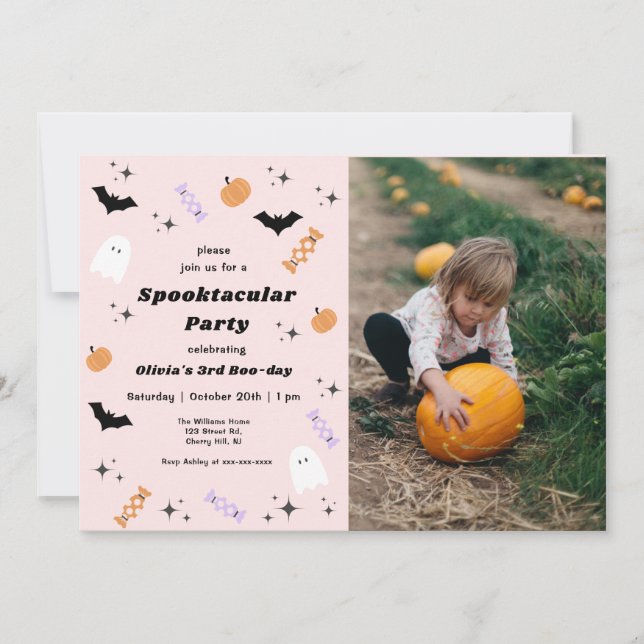 Invitación Halloween rosa de cualquier año cumpleaños Spookta (Anverso)