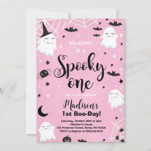 Invitación Halloween rosa dulce fantasma espeluznante primer