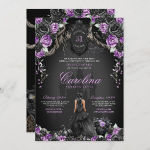Invitación Halloween Rosa negro morada Princesa Quinceanera