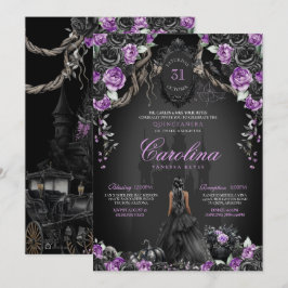 Invitación Halloween Rosa negro morada Princesa Quinceanera