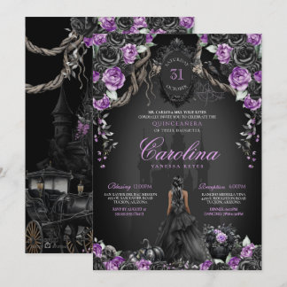 Invitación Halloween Rosa negro morada Princesa Quinceanera