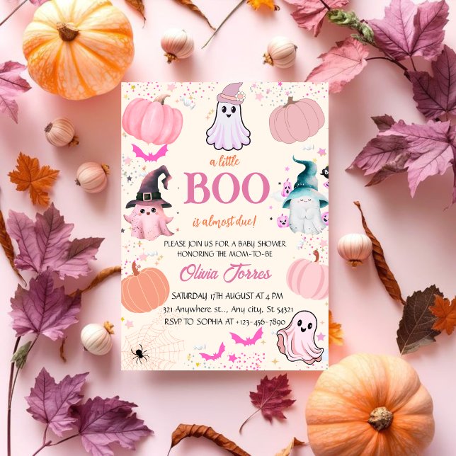 Invitación Halloween rosa un poco fantasma Baby Shower (Subido por el creador)