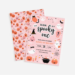 Invitación Halloween rosa y Naranja Primer cumpleaños