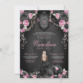 Invitación Halloween rosa y negro de la princesa gótica Quinc