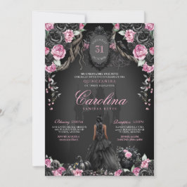 Invitación Halloween rosa y negro de la princesa gótica Quinc