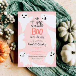 Invitación Halloween rosado pequeño fantasma de bebé ducha