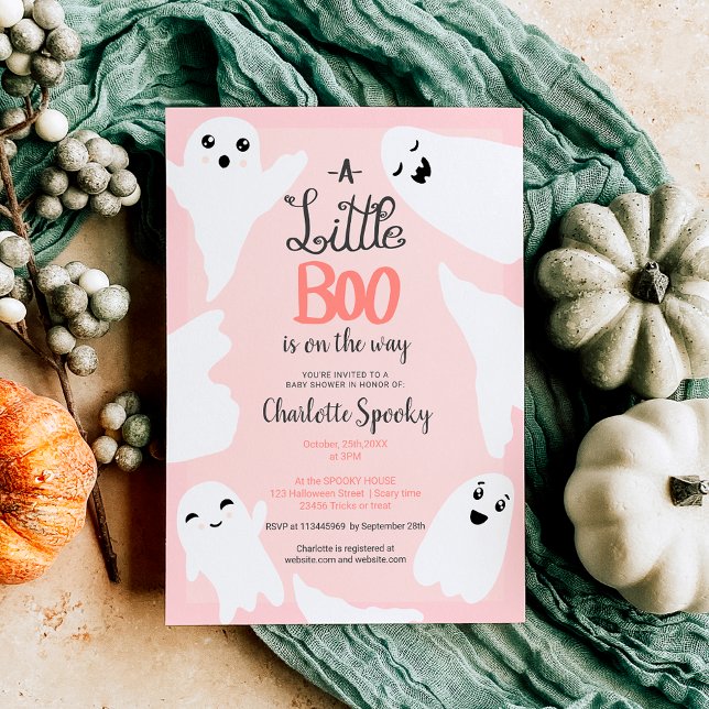 Invitación Halloween rosado pequeño fantasma de bebé ducha (Pink Halloween little boo ghosts baby shower Invitation)