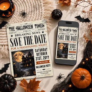 Invitación Halloween Save The Date, periódico de Halloween