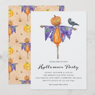 Invitación Halloween Scarecrow con el Fiesta de calabaza