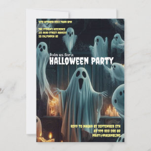 Invitación Halloween se reúne de manera fantasmal, casa embru