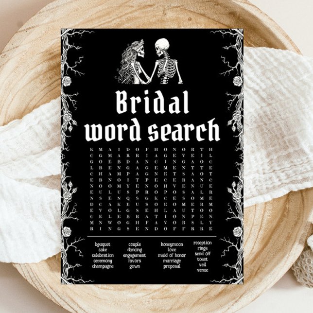 Invitación Halloween Skeleton Bridal Shower Word Search Game (Halloween Skeleton Bridal Shower Word Search Game)
